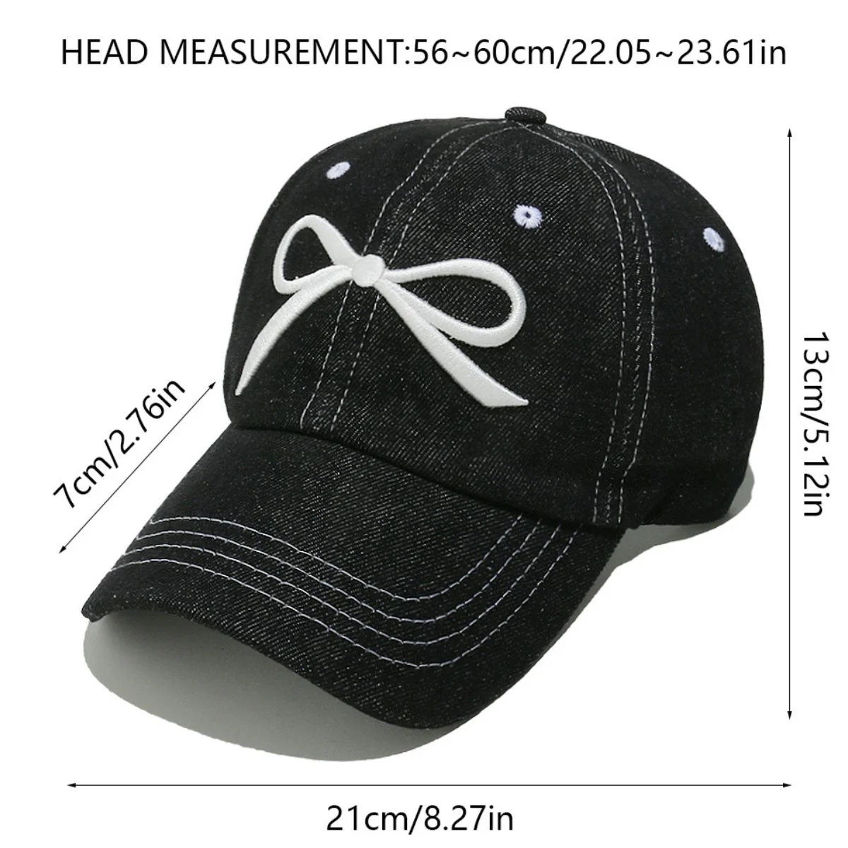 Bow Embroidered Denim Baseball Cap - Image 7