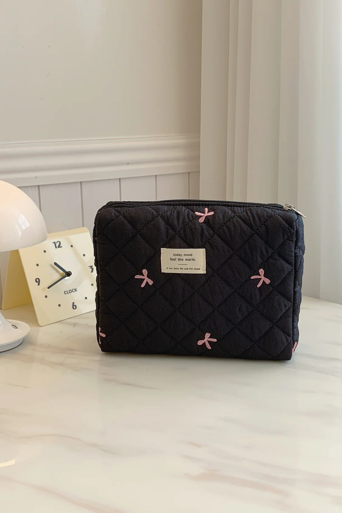 Bow Embroidered Quilted Storage Bag - Image 3
