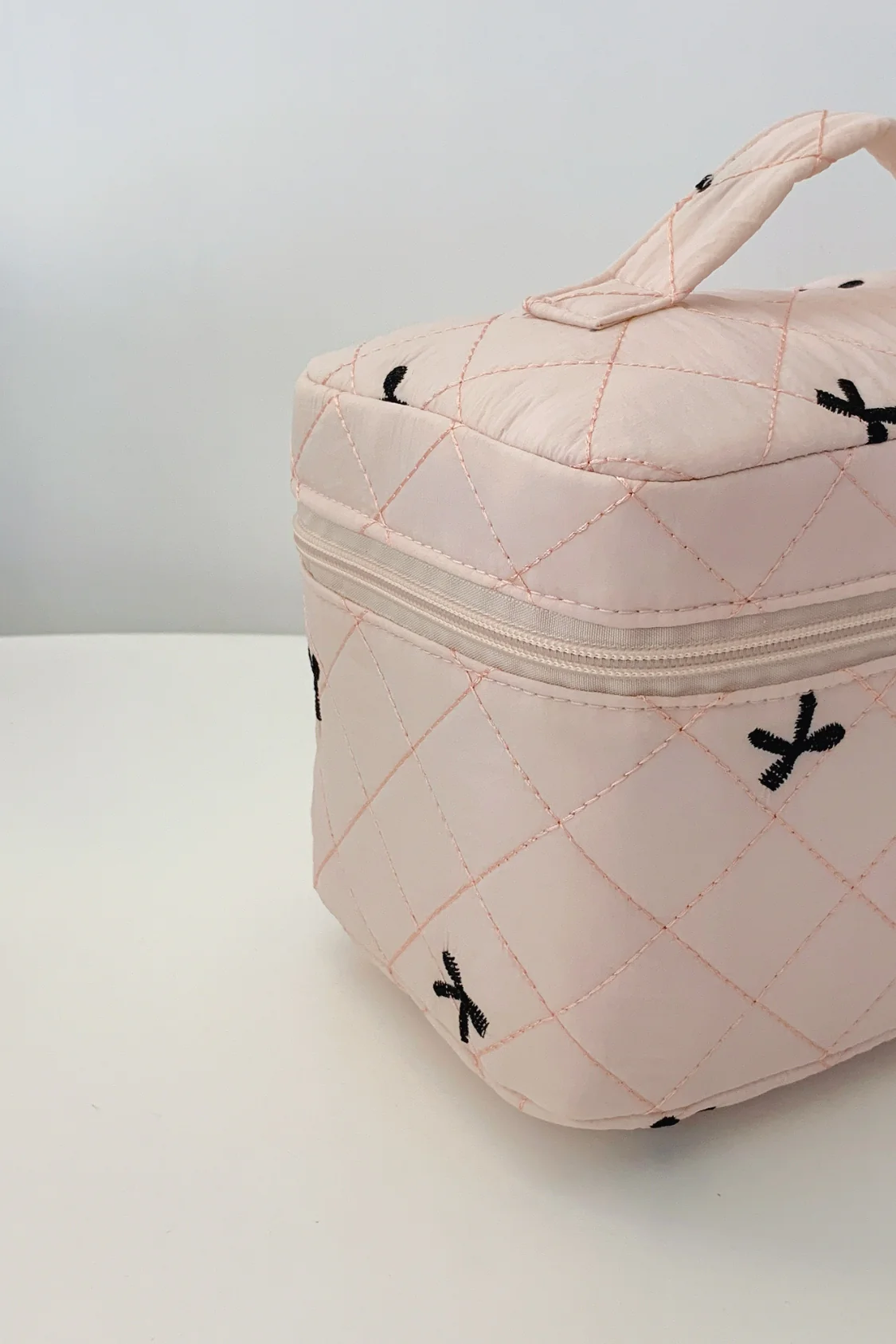 Bow Embroidered Quilted Storage Bag with Zip - Image 12