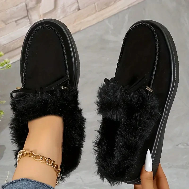 Bow Furry Round Toe Flat Slip-Ons - Image 11