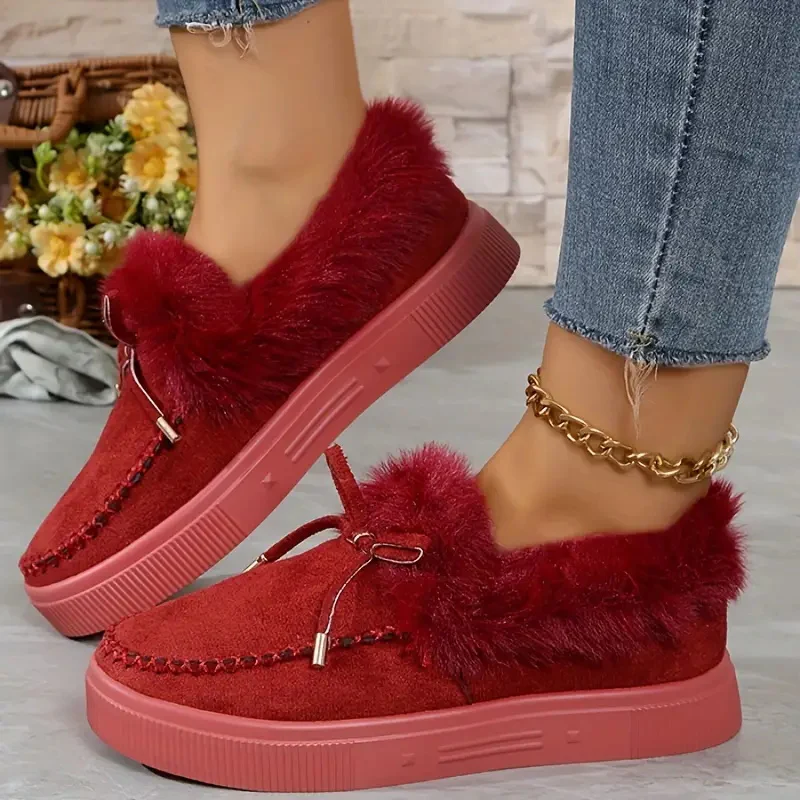 Bow Furry Round Toe Flat Slip-Ons - Image 12