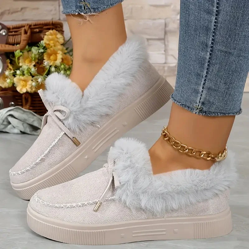 Bow Furry Round Toe Flat Slip-Ons - Image 14