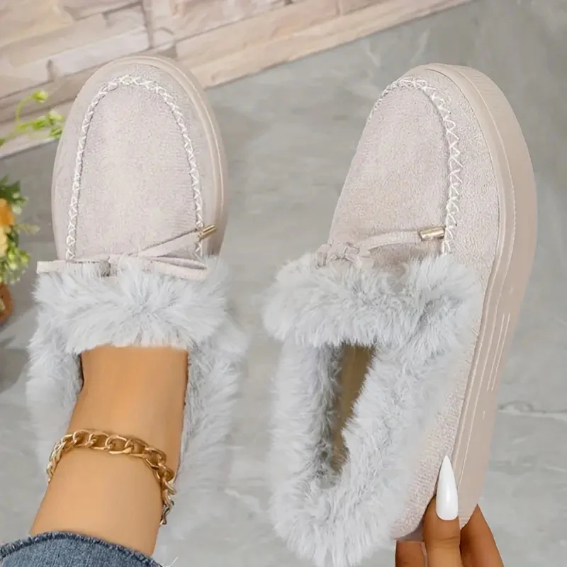 Bow Furry Round Toe Flat Slip-Ons - Image 15