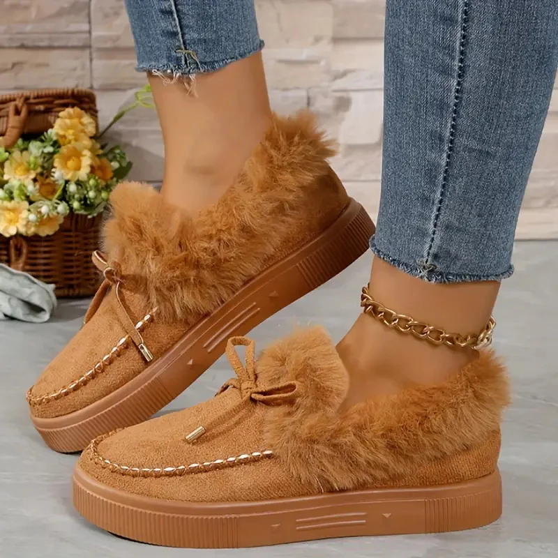 Bow Furry Round Toe Flat Slip-Ons - Image 18