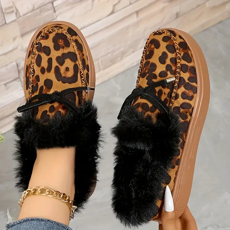 Bow Furry Round Toe Flat Slip-Ons - Image 7