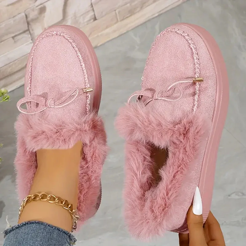 Bow Furry Round Toe Flat Slip-Ons - Image 9