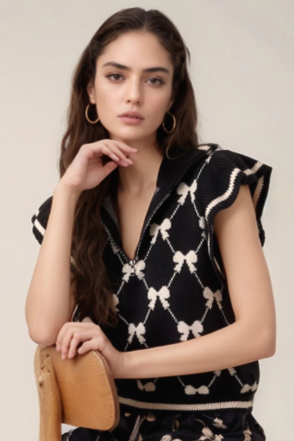 Bow Half Zip Sweater Vest - Image 2
