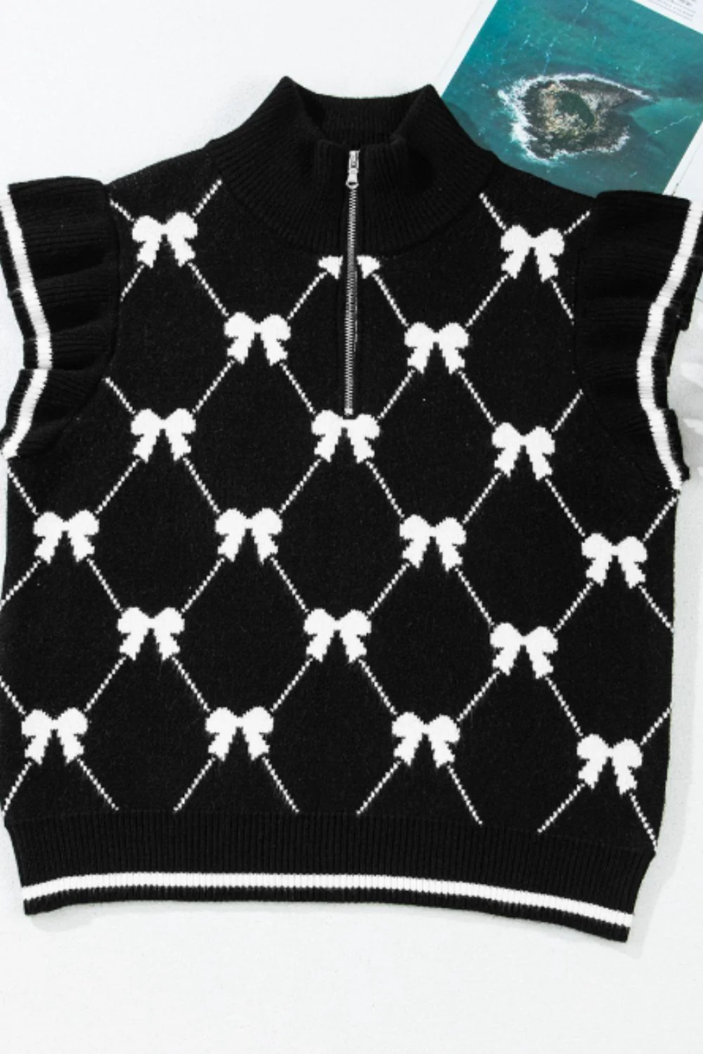 Bow Half Zip Sweater Vest - Image 3