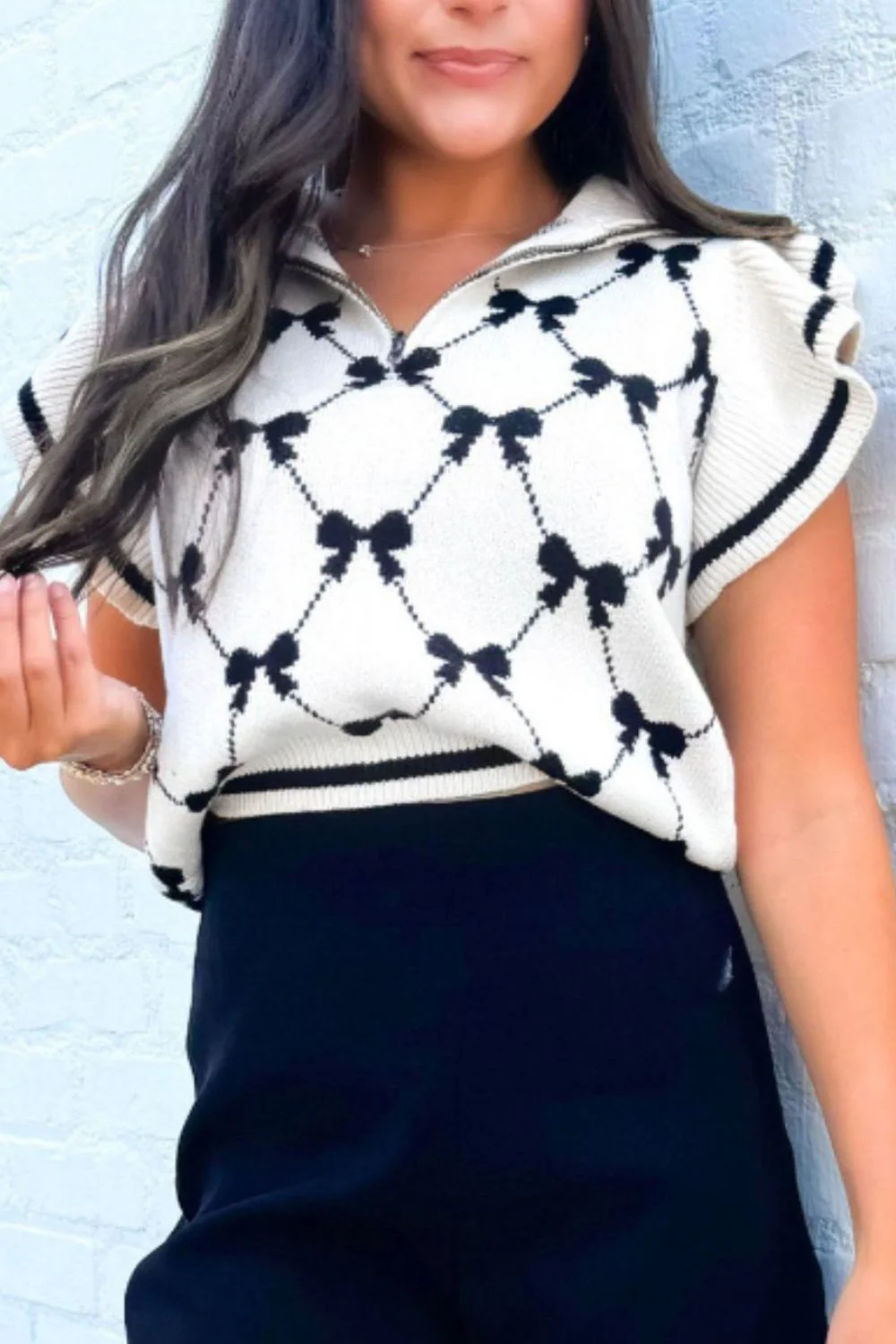 Bow Half Zip Sweater Vest - Image 8