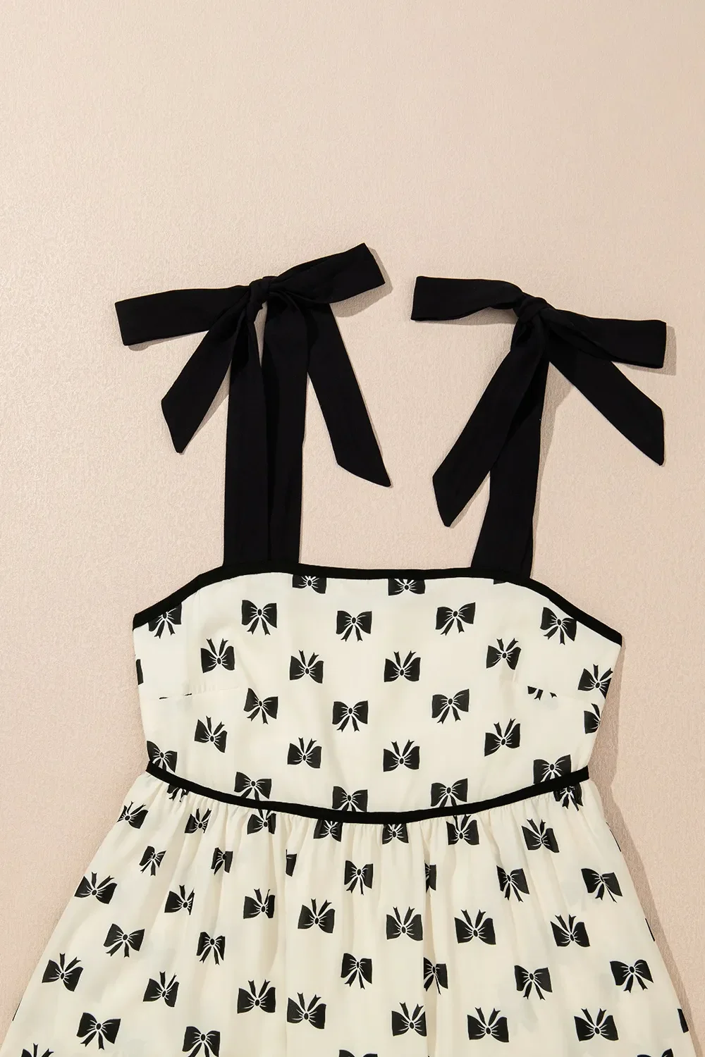 Bow Knot Color Contrast Trim Knotted Shoulder Mini Dress - Image 12