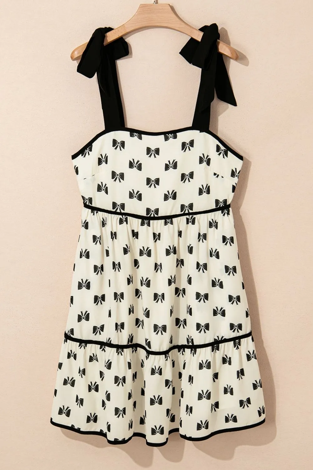 Bow Knot Color Contrast Trim Knotted Shoulder Mini Dress - Image 7