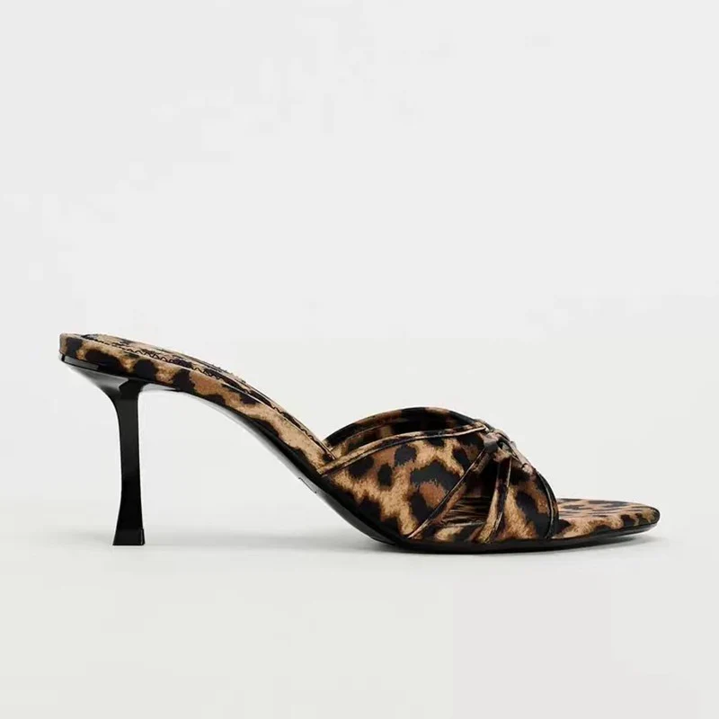 Bow Leopard Kitten Heel Sandals - Image 2