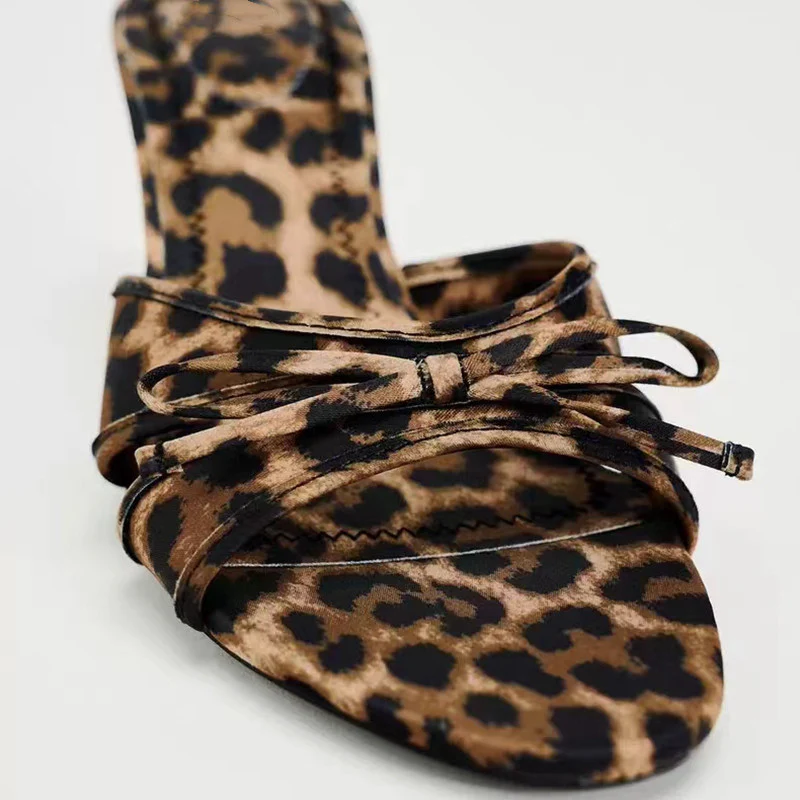 Bow Leopard Kitten Heel Sandals - Image 3