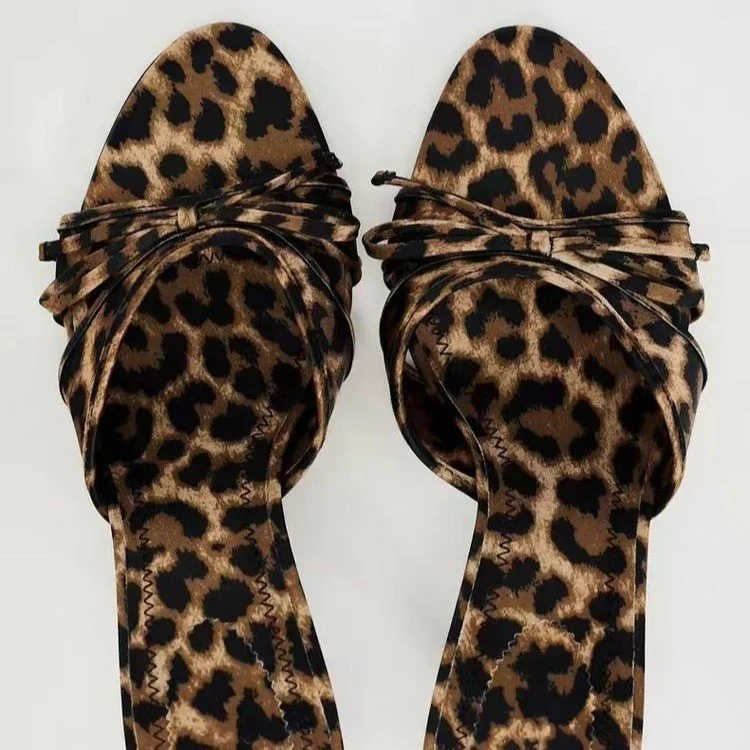Bow Leopard Kitten Heel Sandals - Image 4