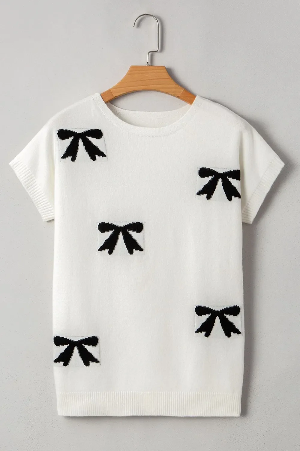 Bow Pattern Knit Short Sleeve Sweater - Image 6