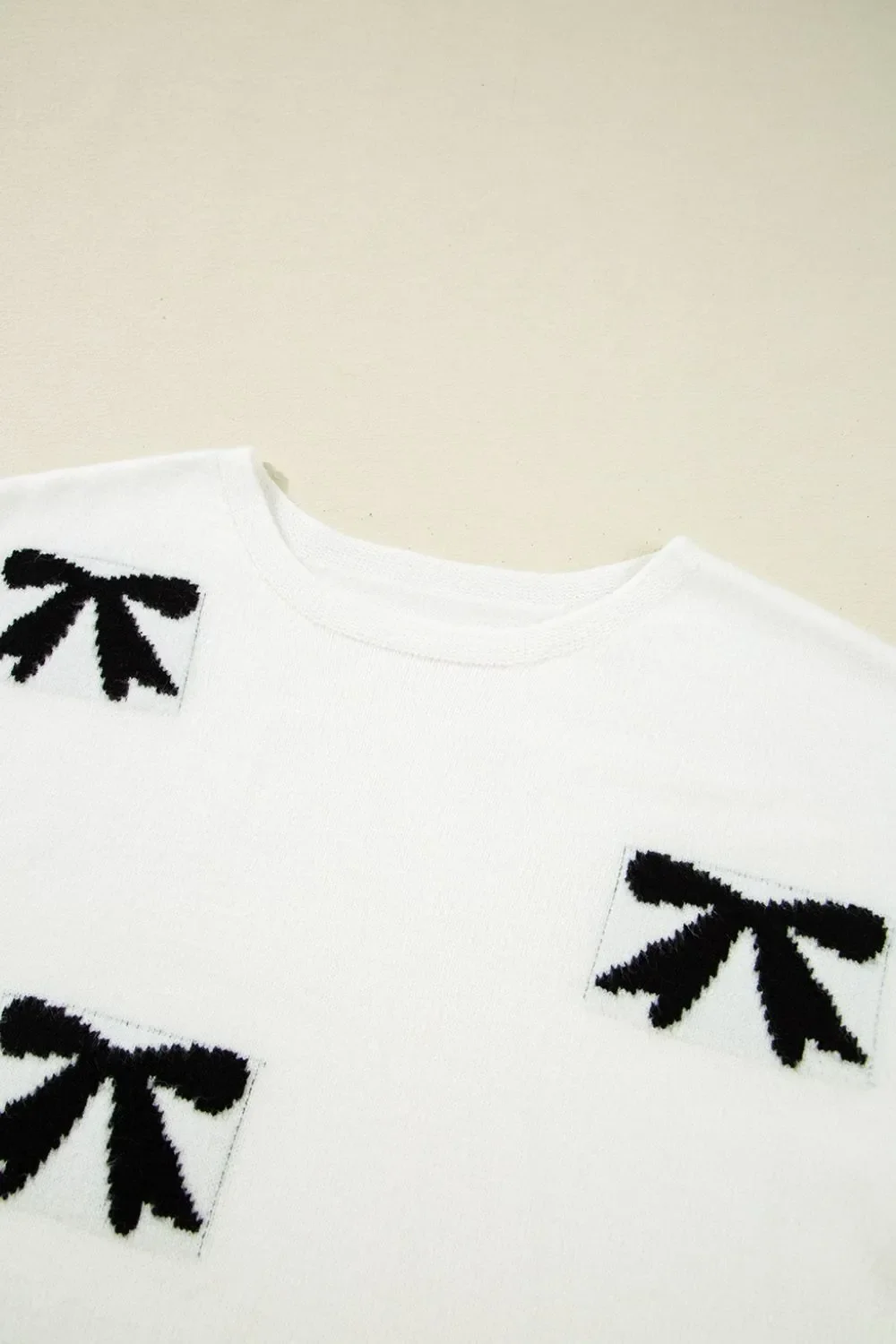Bow Pattern Knit Short Sleeve Sweater - Image 8