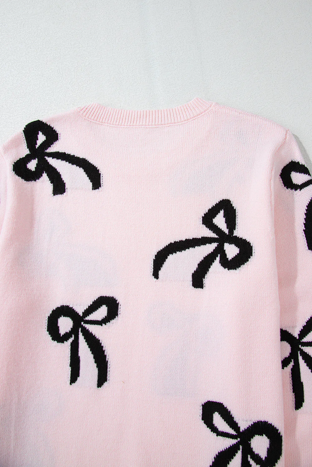 Bow Pattern Round Neck Loose Fit Sweater - Image 11