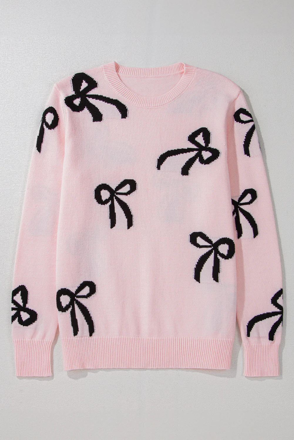 Bow Pattern Round Neck Loose Fit Sweater - Image 5