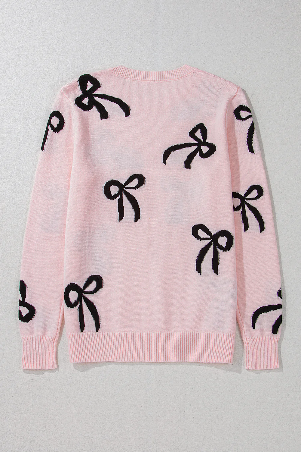 Bow Pattern Round Neck Loose Fit Sweater - Image 6