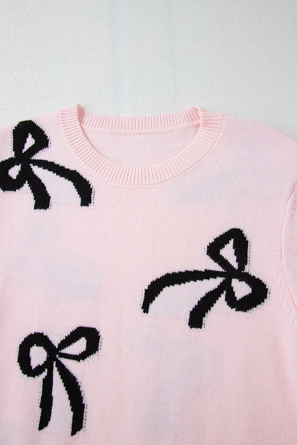 Bow Pattern Round Neck Loose Fit Sweater - Image 9