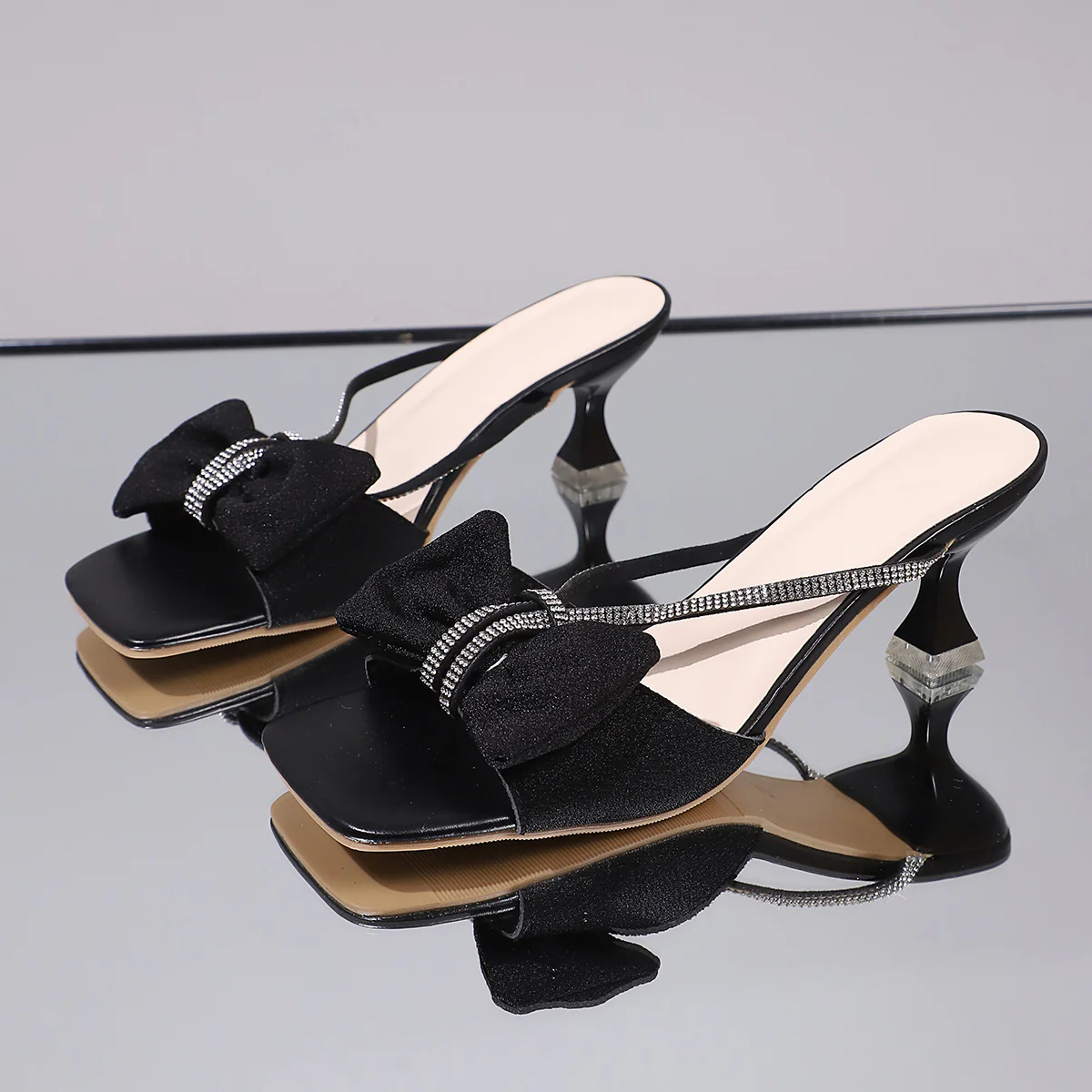 Bow Rhinestone Open-Toe Sandals - Image 3