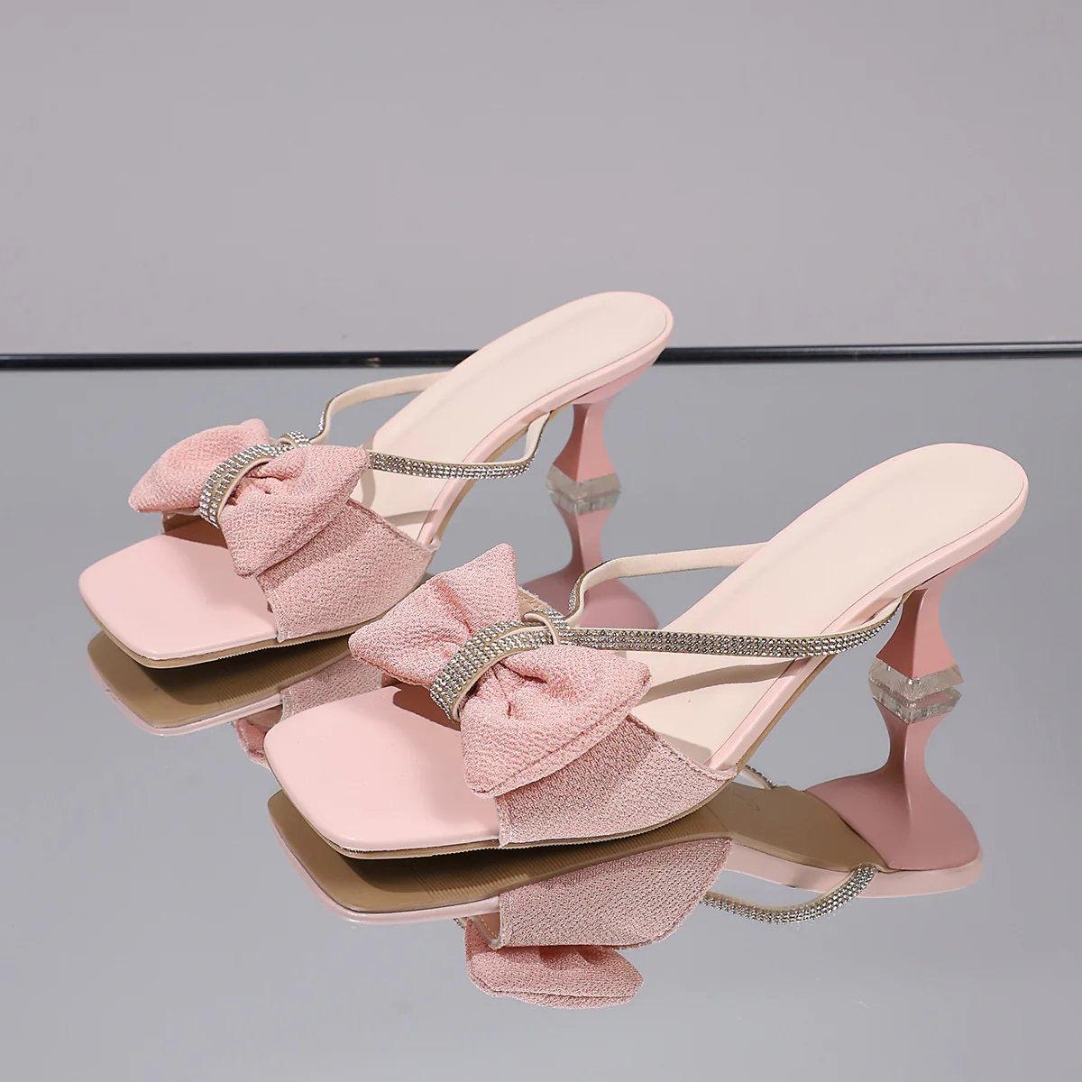 Bow Rhinestone Open-Toe Sandals - Image 6