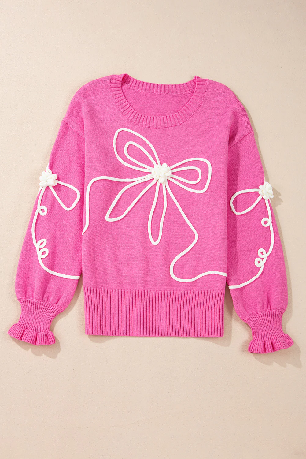 Bow Round Neck Dropped Shoulder Sweater - Image 6