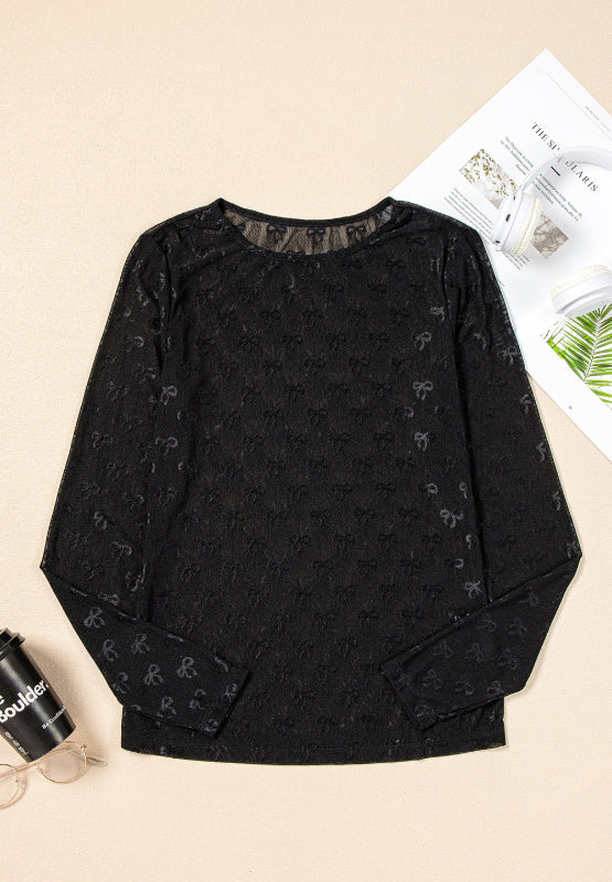Bow Round Neck Long Sleeve Top - Image 5