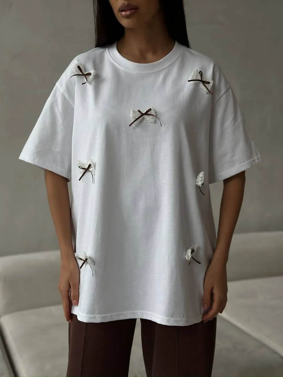 Bow Round Neck Oversized T-Shirt - Image 3