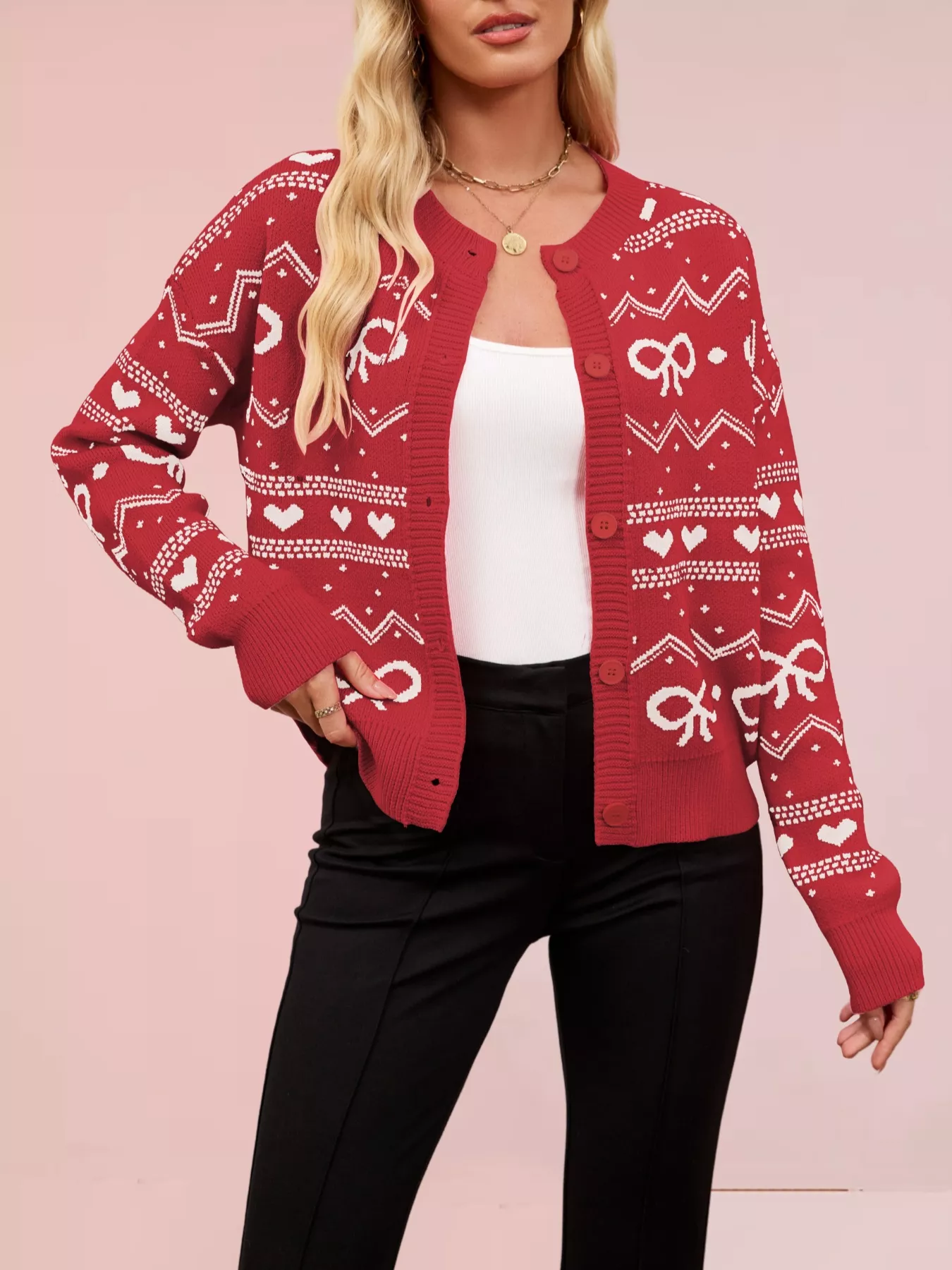 Bowknot Pattern Knit Cardigan - Image 13