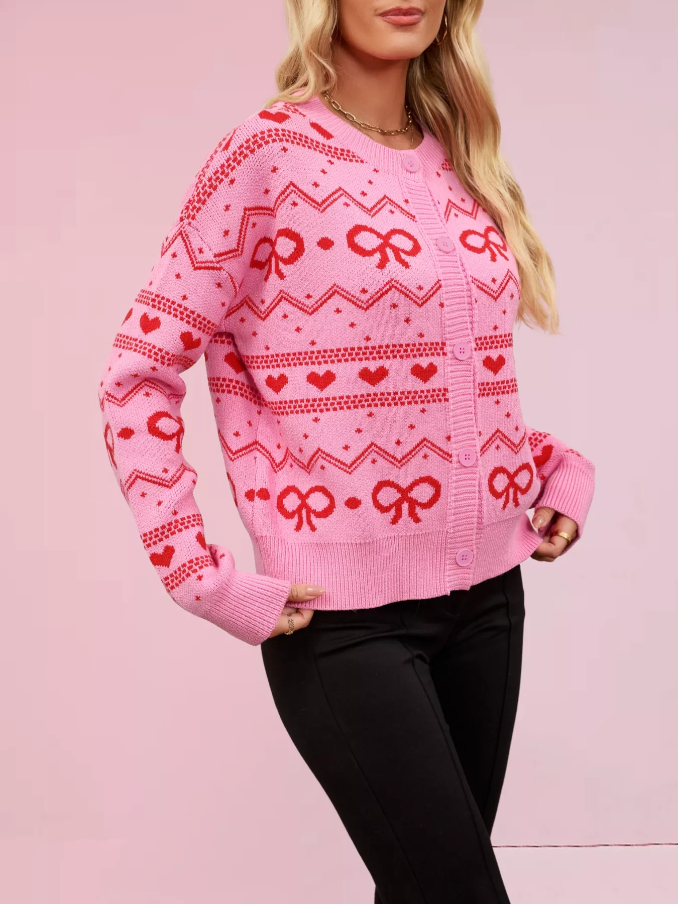Bowknot Pattern Knit Cardigan - Image 2