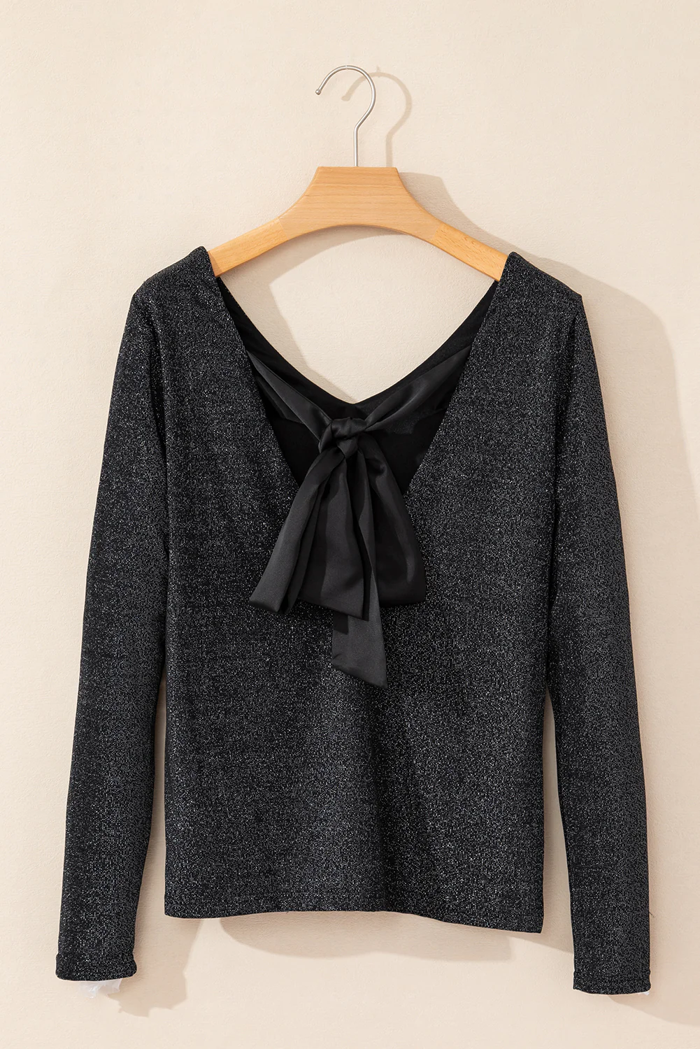 Bowknot V-Neck Long Sleeve Blouse - Image 9