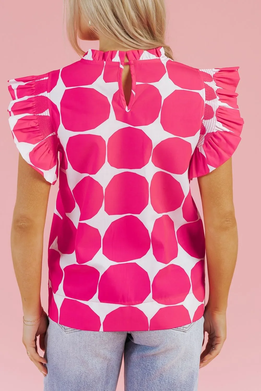 Bubblegum Pattern Frilled Collar Flutter Sleeve Top - Image 4