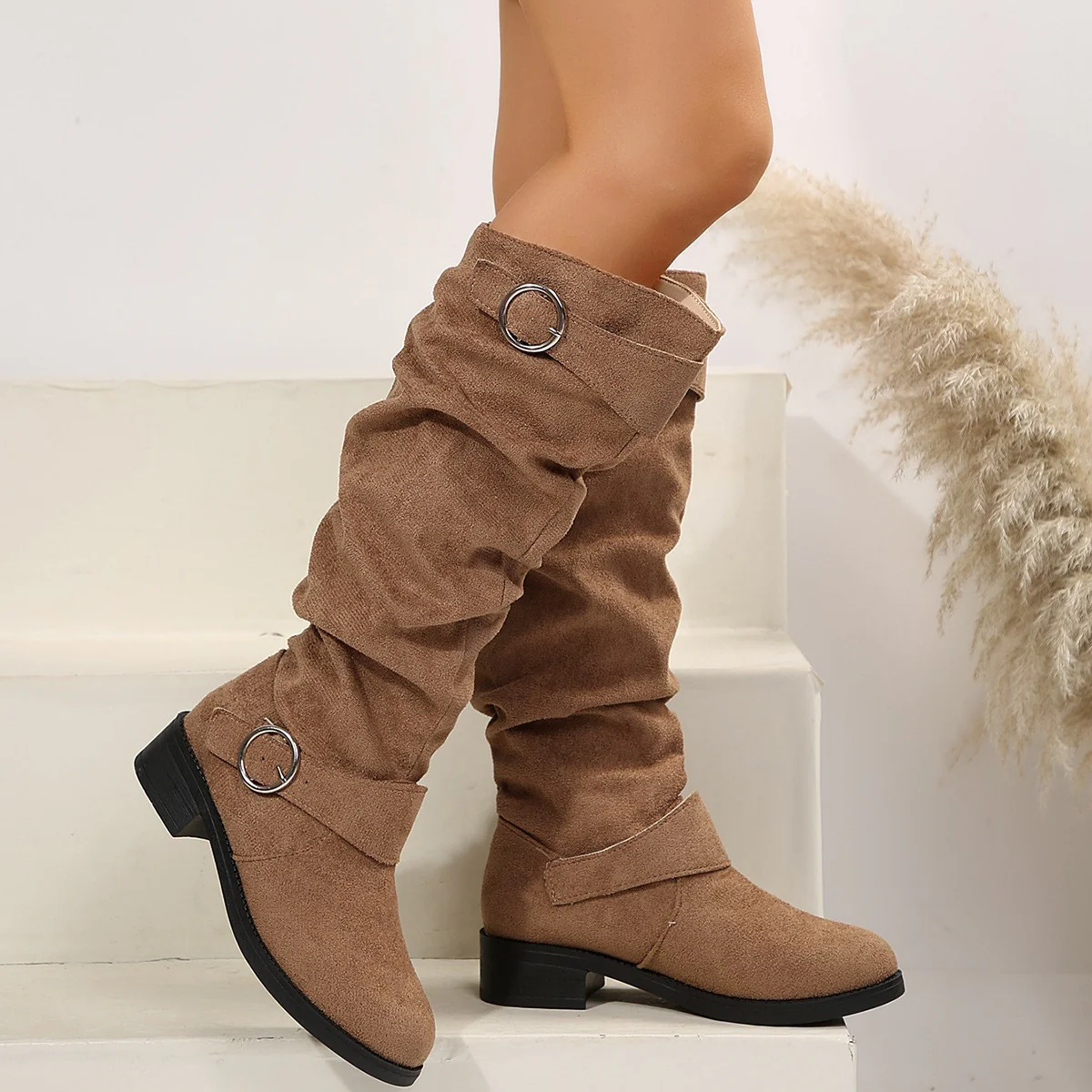 Buckle Round Toe Block Heel Boots - Image 3