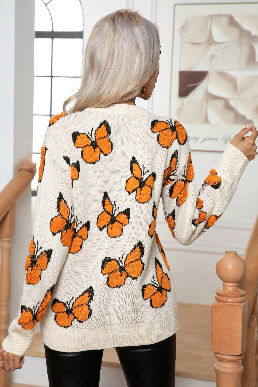 Butterfly Round Neck Long Sleeve Sweater - Image 2