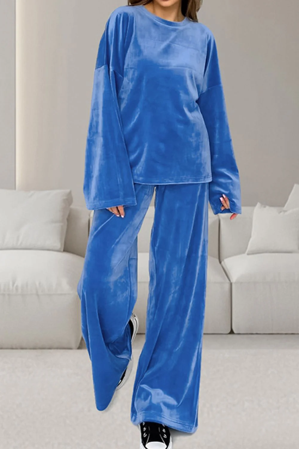 Buttery-Soft Round Neck Long Sleeve Top and Drawstring Pants Set - Image 11