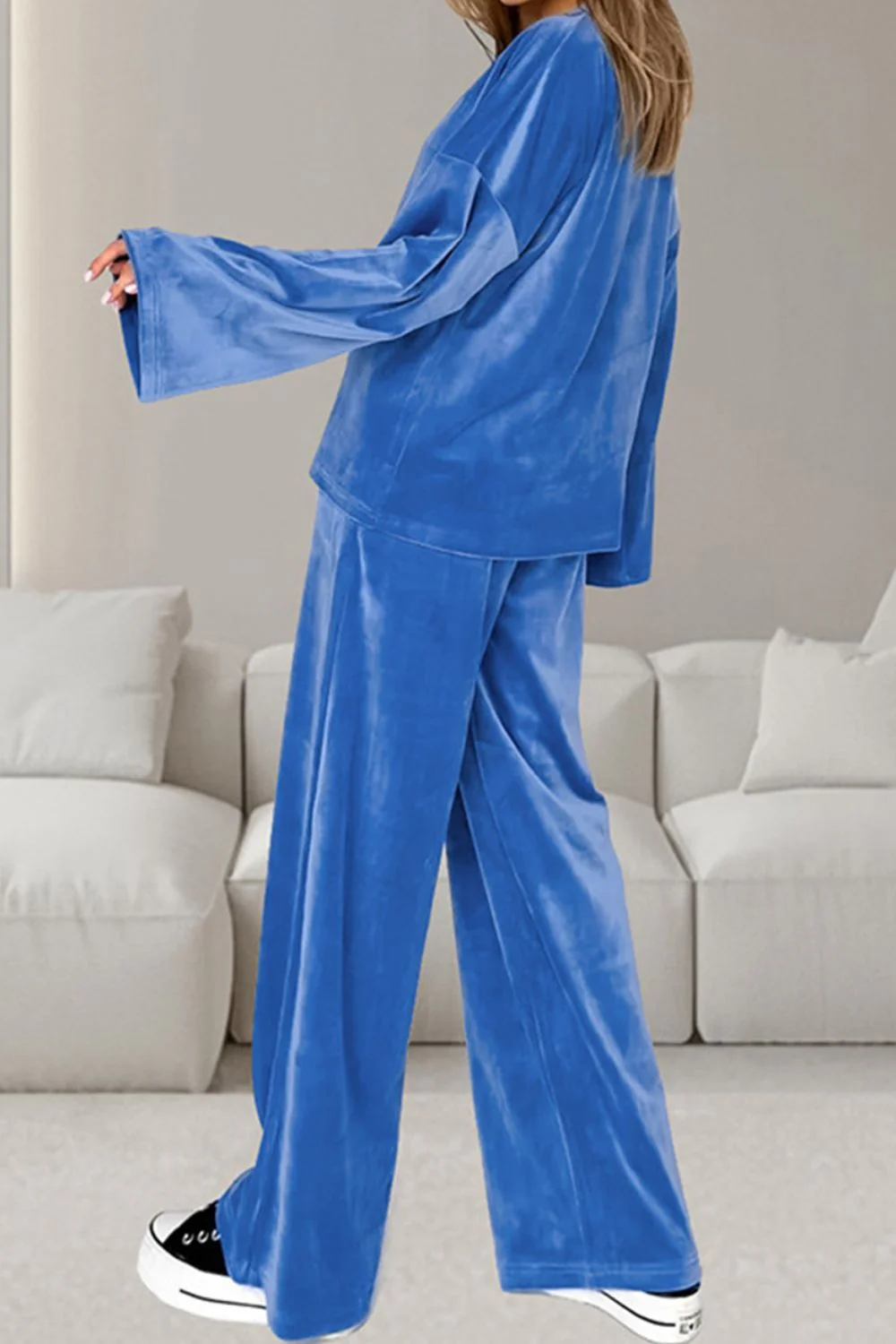 Buttery-Soft Round Neck Long Sleeve Top and Drawstring Pants Set - Image 12