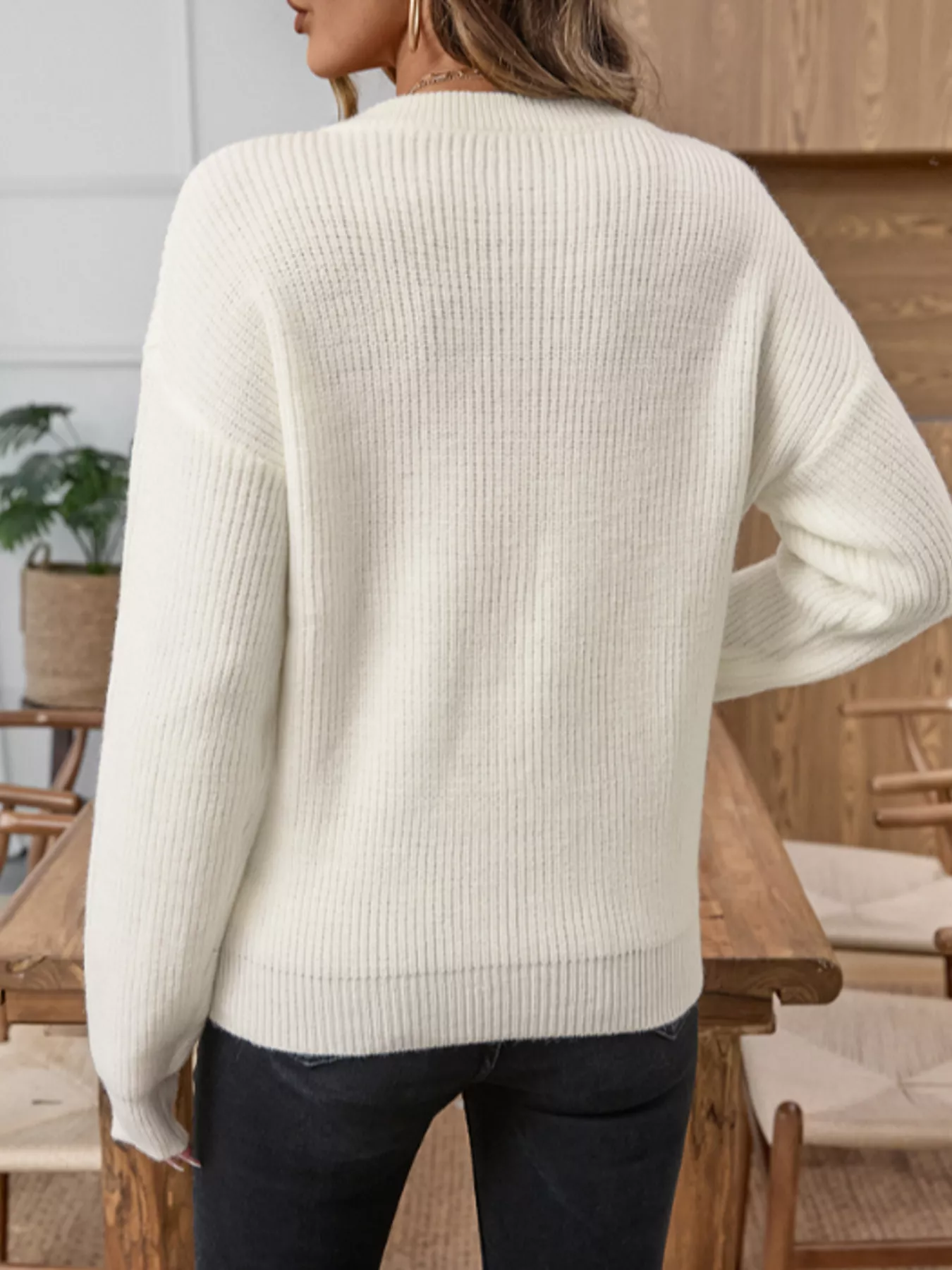Button Detail Long Sleeve Sweater - Image 4