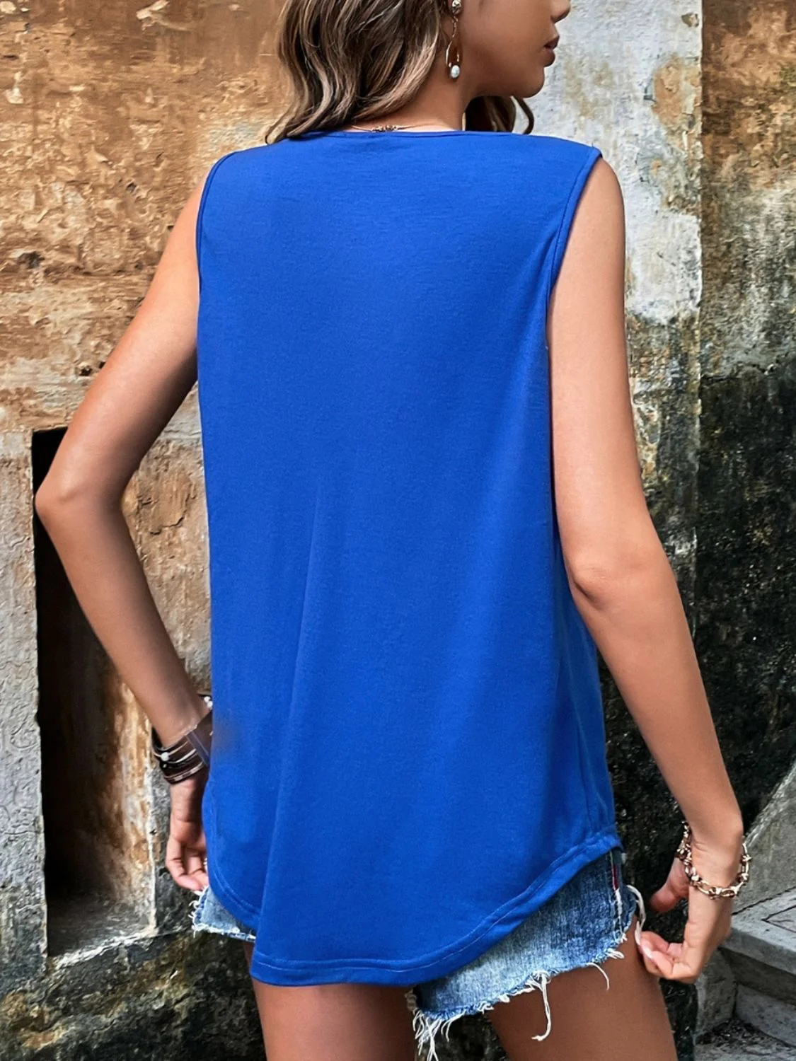 Button Detail Round Neck Tank - Image 2