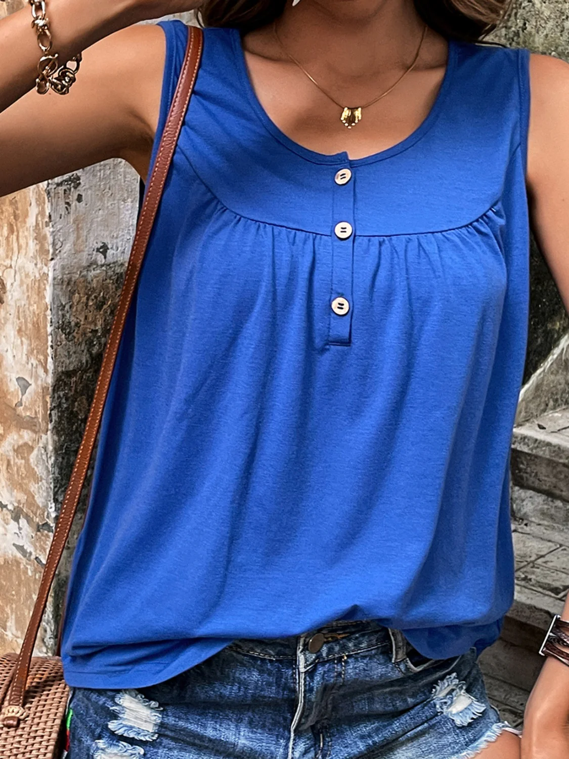 Button Detail Round Neck Tank - Image 5