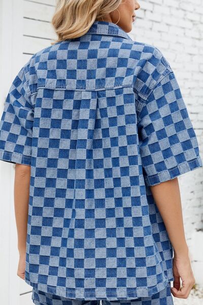Button Down Checkered Denim Shirt - Image 2