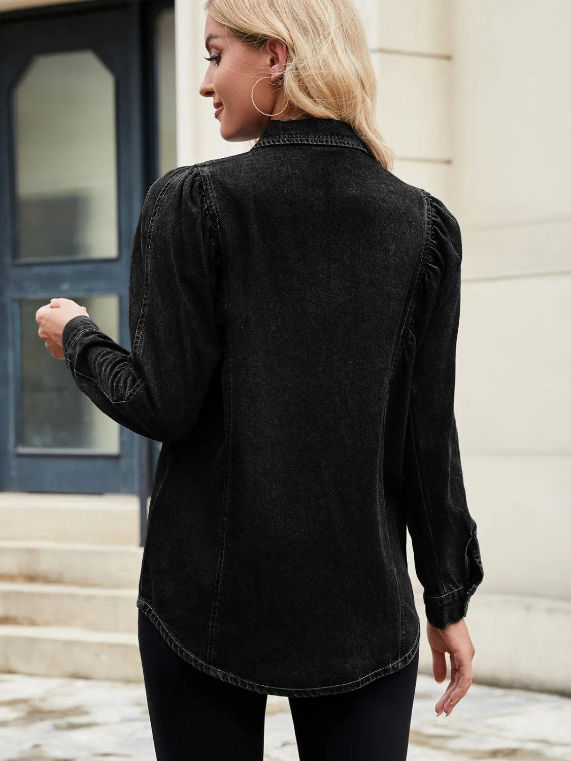 Button Down Collared Neck Denim Shirt - Image 8