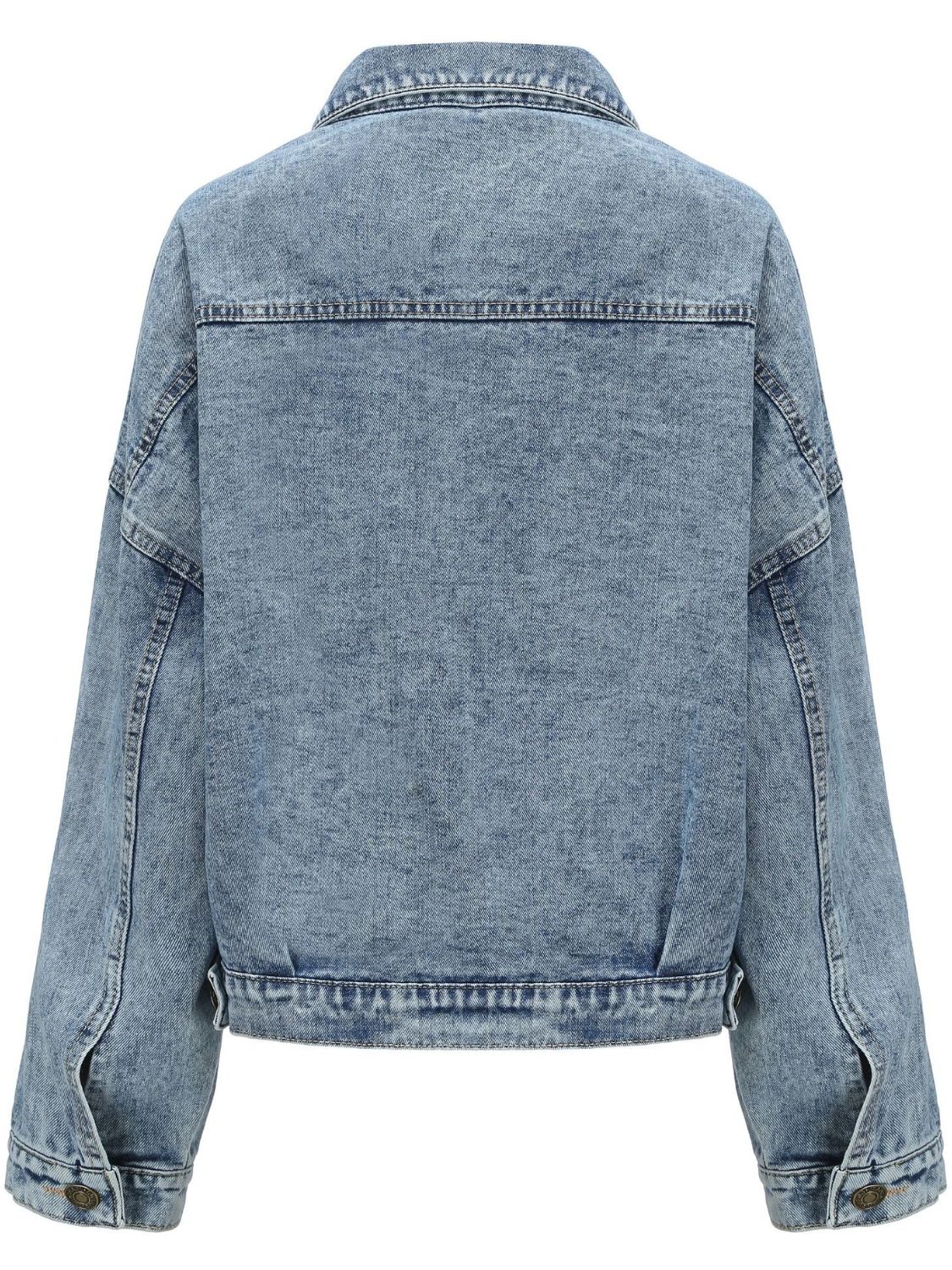 Button Down Drop Shoulder Denim Jacket - Image 10