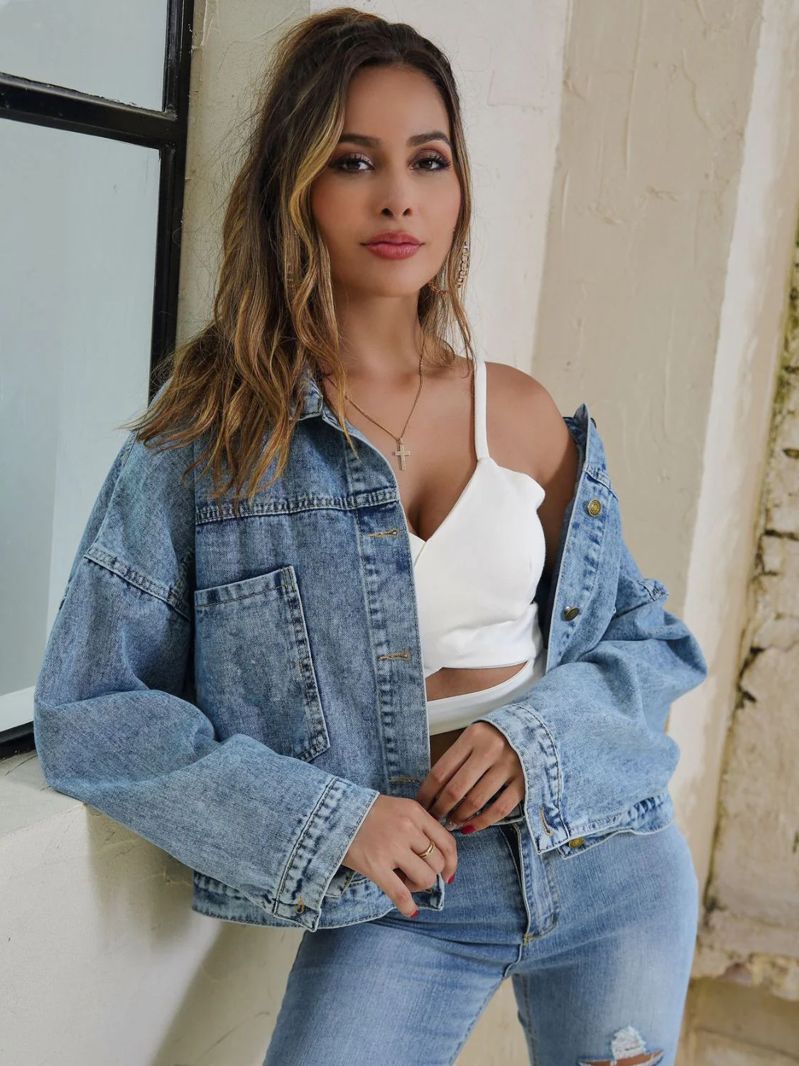Button Down Drop Shoulder Denim Jacket - Image 6
