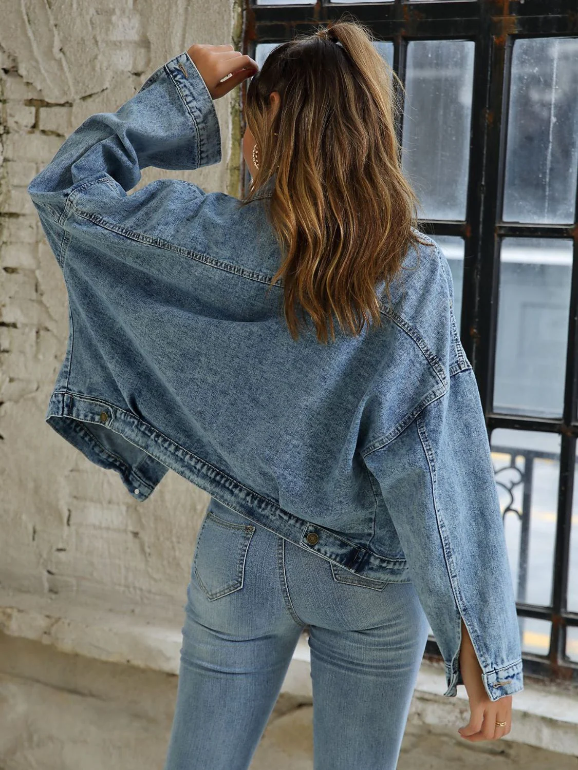 Button Down Drop Shoulder Denim Jacket - Image 7