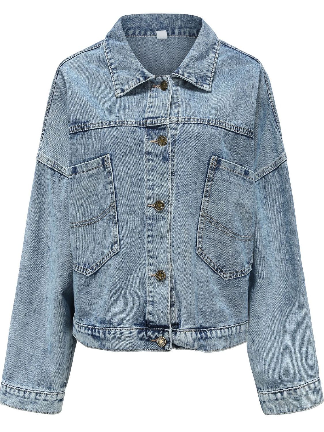 Button Down Drop Shoulder Denim Jacket - Image 9