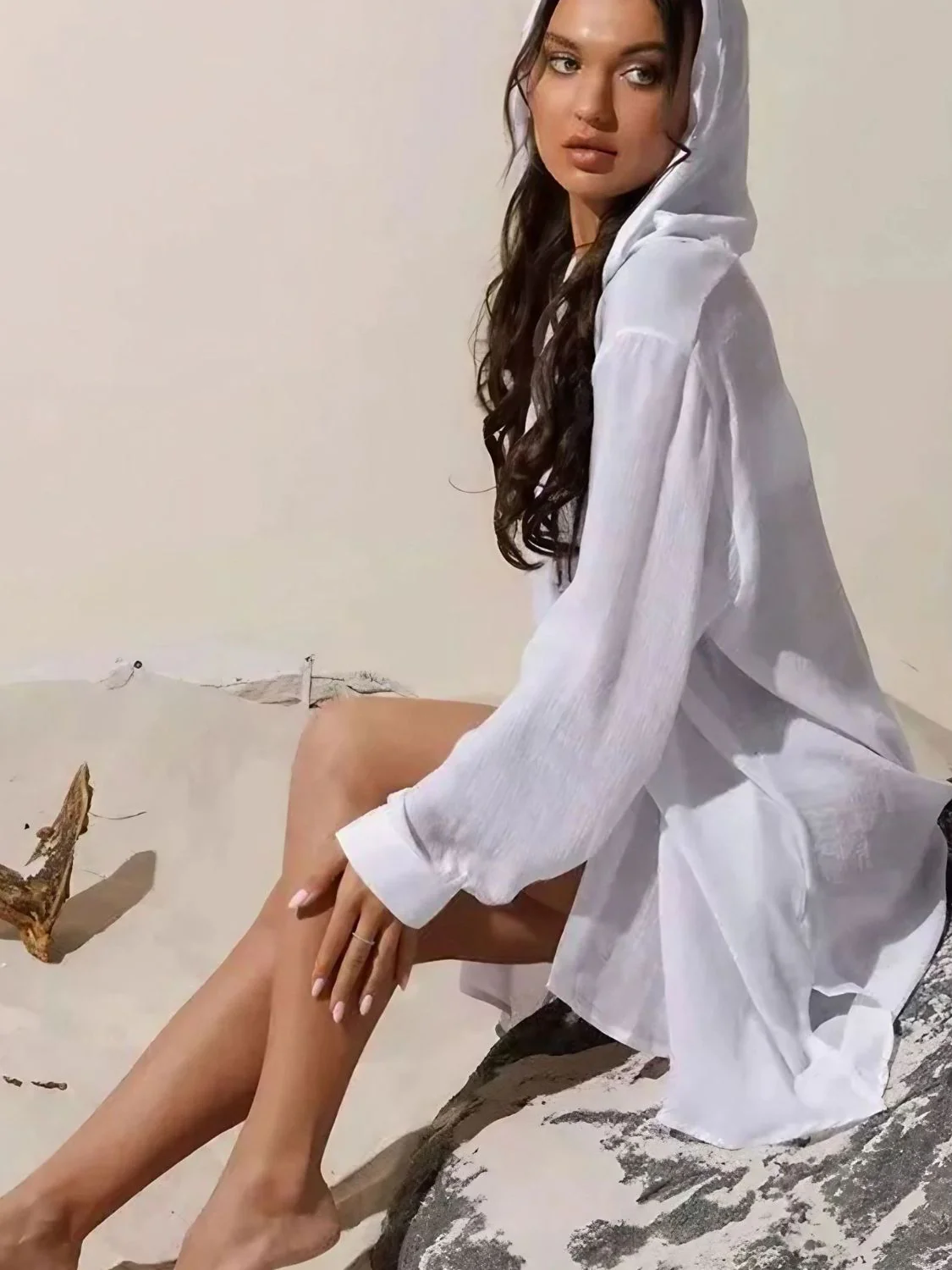 Button Down Hooded Cover-Up - Image 2