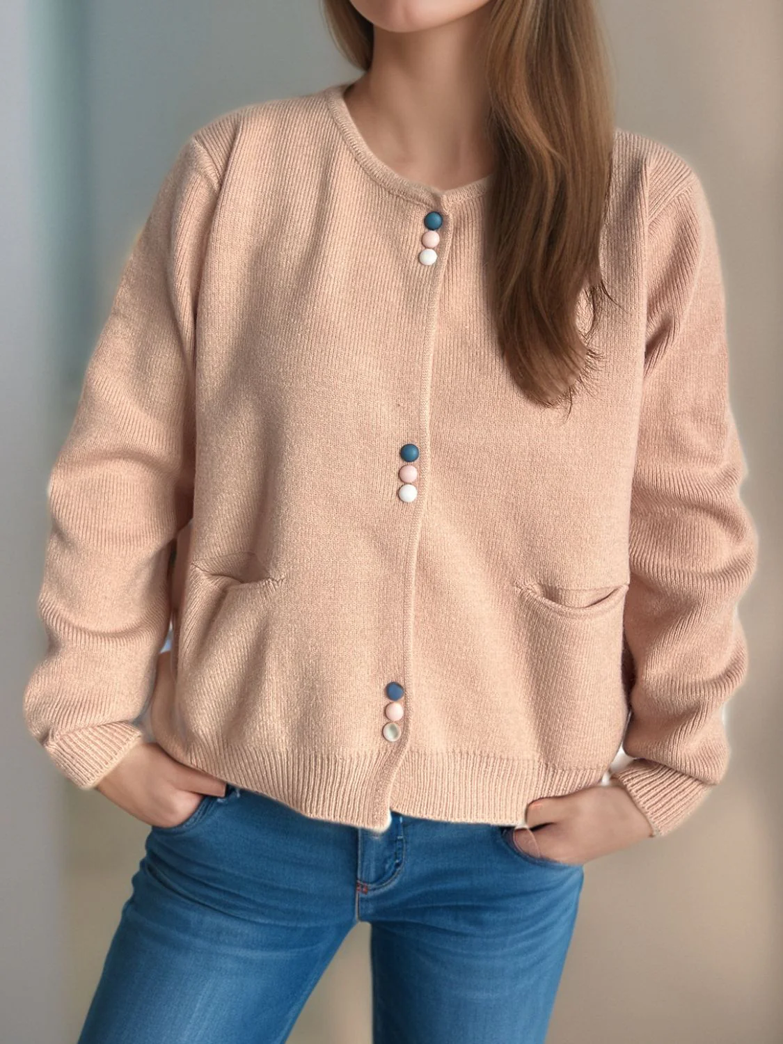 Button Down Long Sleeve Cardigan with Pockets - Image 10