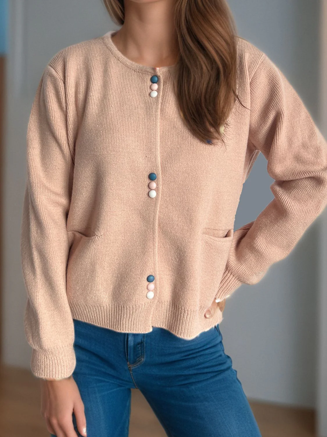 Button Down Long Sleeve Cardigan with Pockets - Image 11