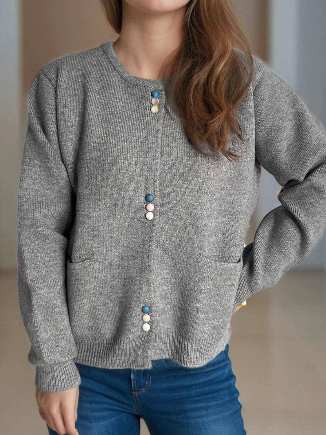 Button Down Long Sleeve Cardigan with Pockets - Image 18
